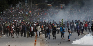 A photo collage of IG Douglas Kanja and protesters at Nairobi CBD during the Gen Z led Finance Bill demonstrations. PHOTO/ Courtesy.