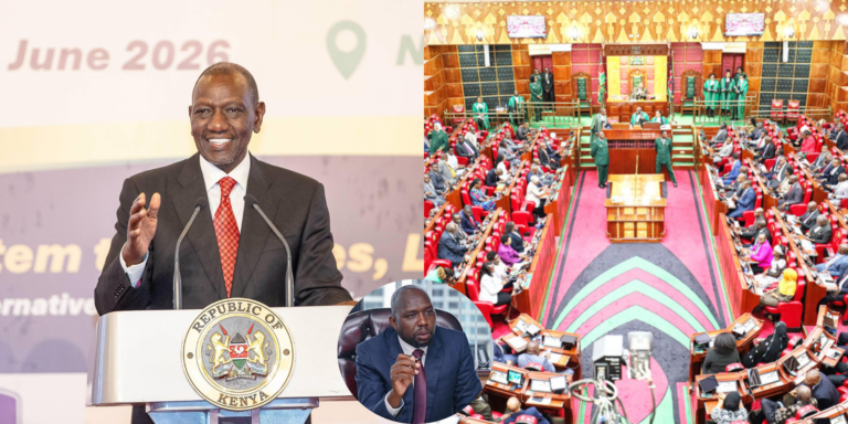A photo collage of President William Ruto, Interior CS Kipchumba Murkomen and a past session of the Nationa Assembly