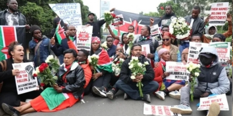 Families of Gen Z protest victims shed tears as they march to Parliament and lay wreaths in honour of those killed in the 2024 anti-Finance Bill protests. PHOTO/Bonface Bogita/NMG