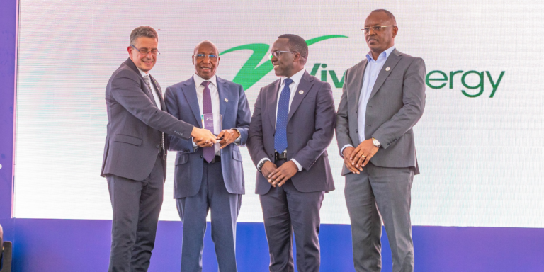 From left EVP Retail and Commercial Vivo Energy, Mr. Arnaud Guichard Eng. Peter Njeru-Founder and CEO RIVA Petroleum Peter Murungi-Managing Director, Vivo Energy Kenya Mr. Stephen Gikonyo- Lubricants Sales and Marketing Manager Vivo Energy Kenya. PHOTO/ File