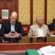 Bharat Shah, a director of the KAM Board, together with KAM CEO Tobias Alando at the National Assembly building during the discussion of 433% Excise Duty on industrial sugar. PHOTO/ KAM