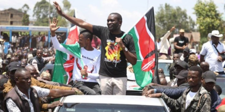 Edwin Sifuna and Babu Owino at a Linda Mwananchi rally PHOTO/Standard