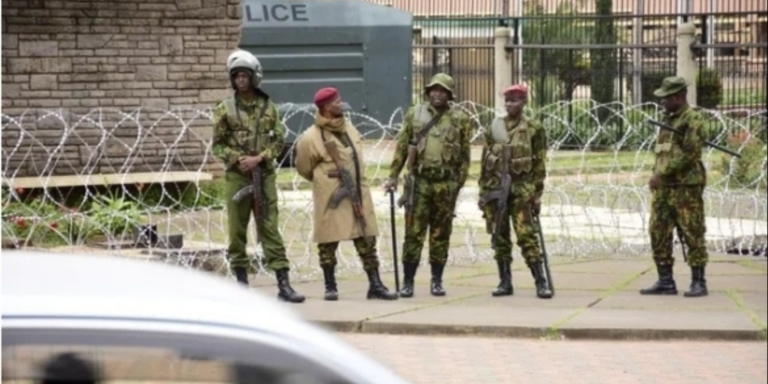 Police officers deployed along the Parliament Road ahead of the protests. PHOTO/ Billy Ogada/ NMG