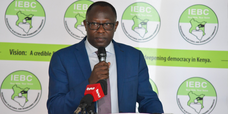 IEBC Chairperson Erastus Ethekon speaks during a National Stakeholder Engagement forum in Nairobi on July 30, 2026, marking the final phase of public participation on the Election Campaign Financing Regulations, 2026. PHOTO/ IEBC.