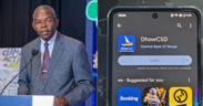 A photo collage of CBK Governor Kamau Thugge during the greening of Kenyan financial sector in Nairobi on Nov 23 and DhowCSD platform on google playstore PHOTO/CBK/Techweez