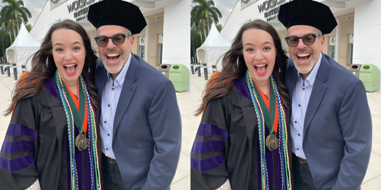 A photo of José Suárez Telemundo executive with his Wife during her graduation. Photo/ Courtesy