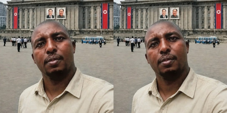 A photo showing Daniel Olomae Ole Sapit, the first kenyan to visit North Korea. Photo/ Courtesy