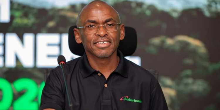 A photo showing Peter Ndegwa , the CEO of Safaricom during a past Annual General Meeting . Photo/ Safaricom