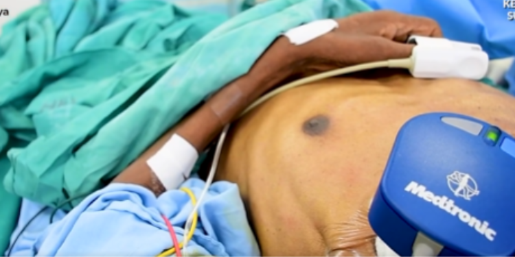 A screengrab showing the patient while after the pacemaker surgery . Photo / Ministry of health 