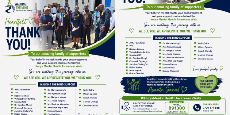 Walking the Mind poster thanking supporters of the Kenya Mental Health Awareness Walk.