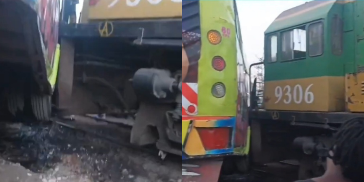 Screengrabs from the aftermath of the collision after a train collided into a PSV Bus in Githurai. PHOTO/ Screengrab