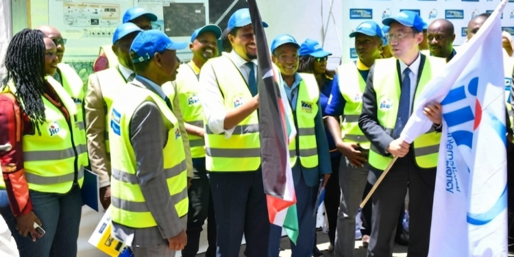 A photo of Nairobi Metropolitan Area Transport Authority (NaMATA) stakeholders and officials from the Japan International Cooperation Agency (JICA) during the launch of the Ngong Road Route 111 pilot project on Friday, April 11, 2025. PHOTO/ NaMATA.