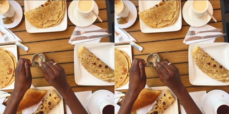 A photo collage of a person taking breakfast of Tea and Chapati. PHOTO/ Pinterest