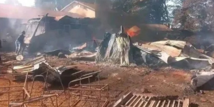 A photo showing aftermath of a fire that engulfed a bus and building at Kirwara Boys High School in Murang'a County, August 26, 2026. PHOTO/ Screengrab