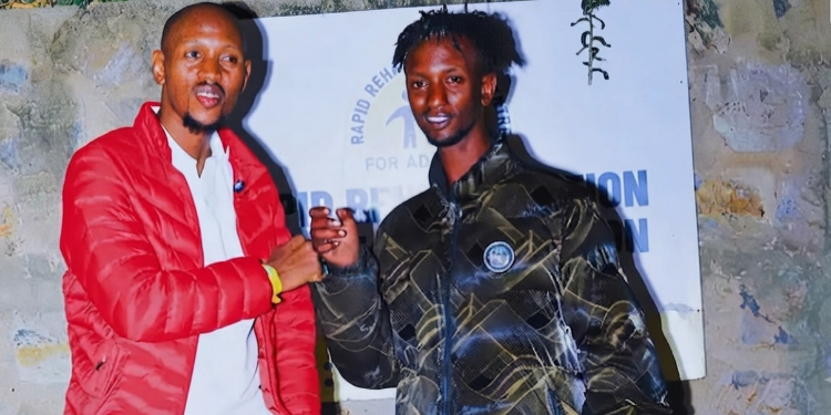 A photo of Geoffrey Mosiria and Gengetone Artist Maddox at Rapid Rehabilitation Centre for Addiction on August 3, 2026 after rescuing him from Mirema Drive. PHOTO/Geoffrey Mosiria Ig
