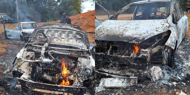 Photo collage of burned vehicles during the chaotic UDA political rally in Embu on September 12,2026PHOTO/File