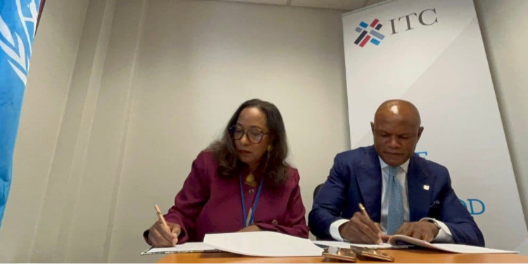 Pamela Coke-Hamilton, Executive Director of the International Trade Centre (ITC), and Seyi Kumapayi, Executive Director of African Subsidiaries at Access Bank Plc PHOTO/File