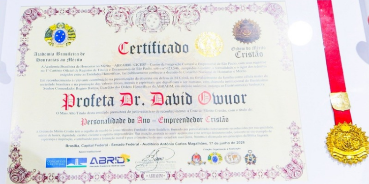 Prophet Owuor Receives Prestigious Christian Award in Brazil