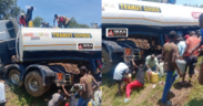Drama as Kenyans Risk Their Lives to Fetch Fuel From Overturned Tanker