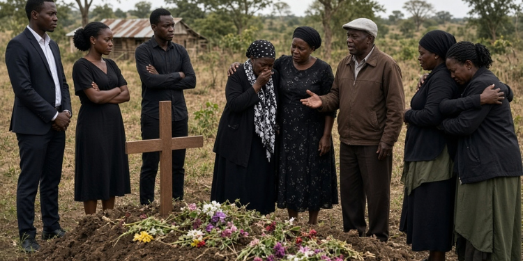 Photo showing family greaving during burial . Photo/ Grok