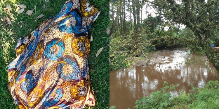 Collage photo showing the body of Rose Wandia and the River Ragati where she was found dead. Photo/ Clinton Obonyo/ X