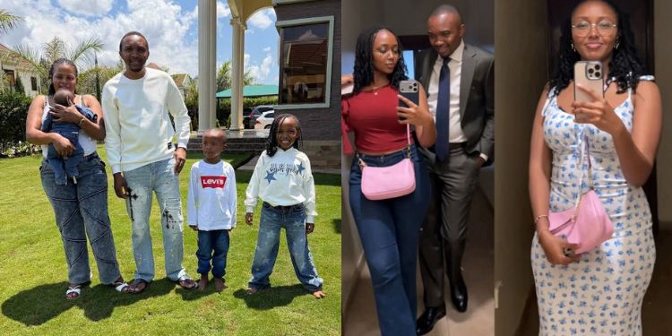 Morara Kebaso with his ex-wife Mercy Makini and children (Left) and with his wife Pauline Morara(right). PHOTO/ X.