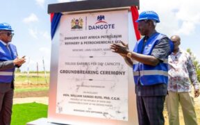 President William Ruto and Nigerian businessman Aliko Dangote during the groundbreaking for the Dangote East Africa Refinery in Lamu County on September 30, 2026. PHOTO/ PCS
