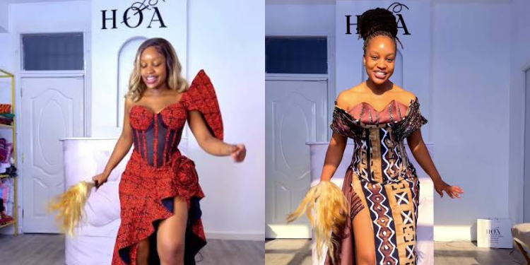 Photo showing Joan Peter , the founder and CEO House of Adhis showing off her designers. Photo/ HOA/ TikTok