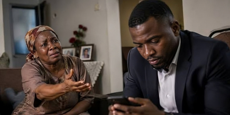 Photo showing a mother begging son for support . Photo/ File