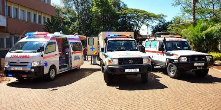 Photo showing ambulances packed outside a hospital . Photo/Marigiri/ FB