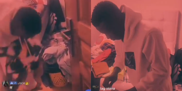 Screengrab of the Tiktok live session showing Dappa Man while helping the girlfriend move her clothes outside. Photo/ Nyto Mwangi/ 