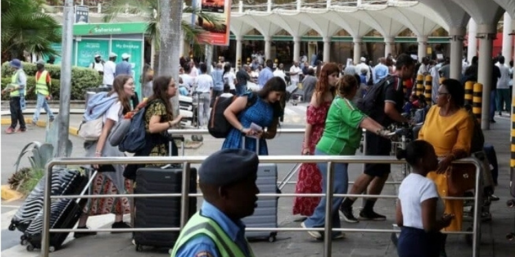 Stranded travellers wait with their luggage after their flight operations were disrupted due to a strike by aviation workers at the Jomo Kenyatta International Airport (JKIA) in Nairobi on August 30, 2026. PHOTO/REUTERS/Monicah Mwangi