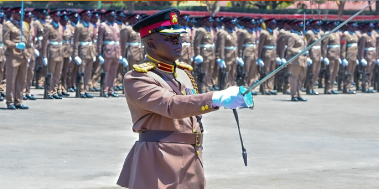 A photo ofSuperintendent of Police Abraham Kemboi of Administration Police Training College (APTC) commanding a past parade. PHOTO/ Police Nation Facebook