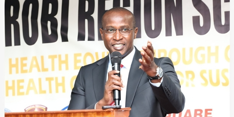 Photo of KMTC CEO Dr. Kelly Oluoch addressing delegates during the 6th Nairobi Region Clinical Officers Scientific Symposium at the Nairobi Safari Club on Thursday, August 7, 2025, as he lauded the General Medical Council for recognizing Kenyan clinical officers to practice as Physician Associates in the UK. PHOTO/ KMTC