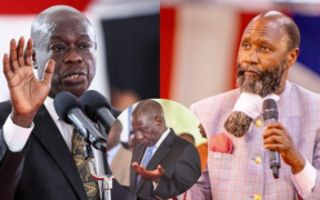 A collage photo of DCP Leader Rigathi Gachagua and Prophet Owuor during a Church Service with an insert of President William Ruto. PHOTO/ File
