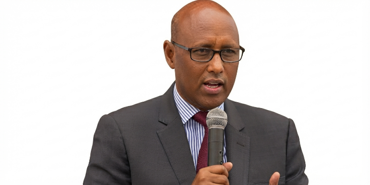 A photo of Adan Mohammed, KRA Commissioner General speaking at an Anti-Counterfeit Authority (ACA) event during his tenure as the Cabinet Secretary for Industry, Trade and Cooperatives. PHOTO/ KRA Director General Adan Mohhamed. PHOTO/Adan Mohamed Facebook