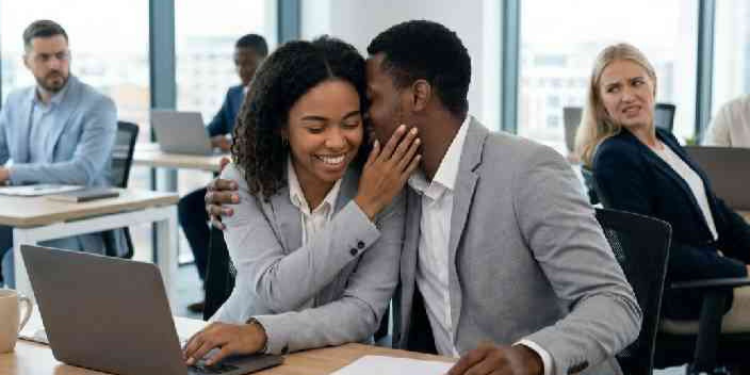Employees in the office who are seemingly experiencing office romance PHOTO/iSTOCK