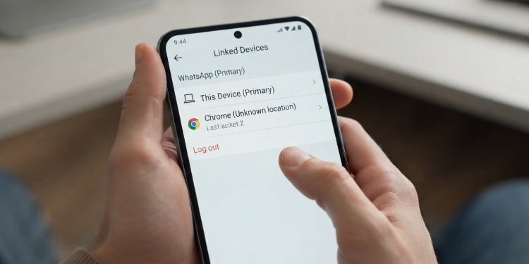 A photo of a WhatsApp user trying to log out of an unfamiliar linked device. PHOTO/ CHATGPT