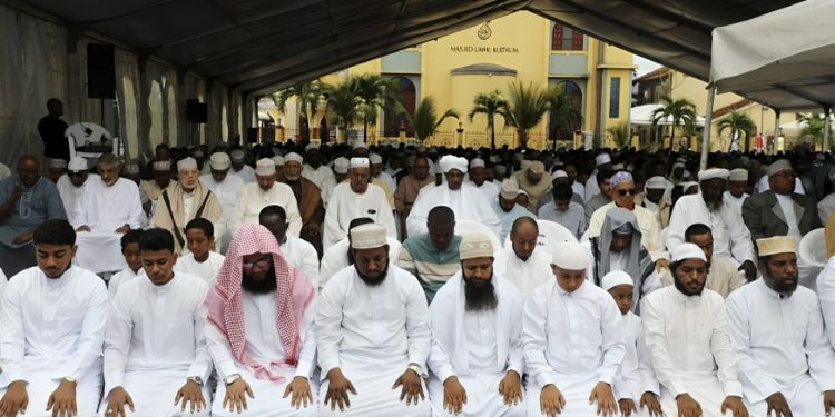 Muslims during the evening prayer at the mosque