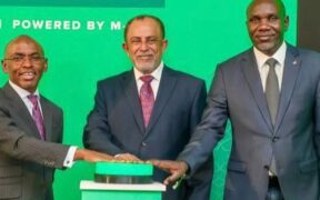 CEO Safaricom Peter Ndegwa (Left), Founder GulfCap Investment Bank Suleiman Shahbal (Middle) and Chairman of the Board of Directors Adil Khawaja (Right). PHOTO/ X
