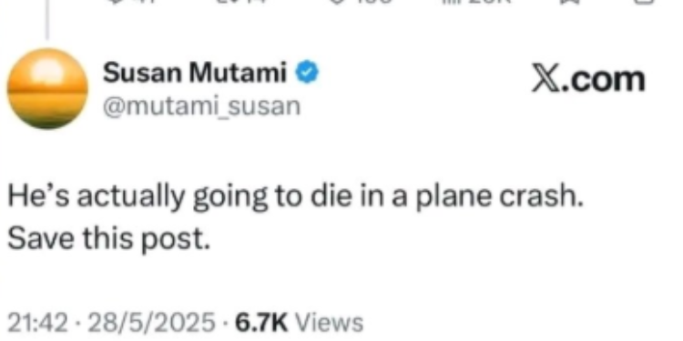 Screenshot showing Susan's prediction on the death of Chivayo. Photo/ Omwamba/ X