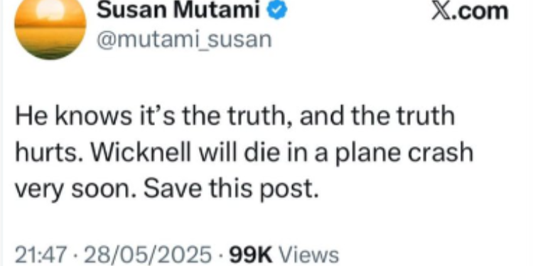 Screenshot showing Susan's prediction on the death of Chivayo. Photo/ Omwamba/ X