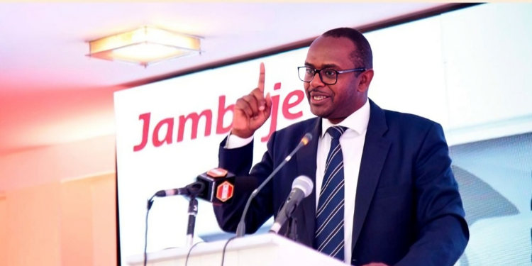 Photo of Jambojet Managing Director and CEO Karanja Ndegwa speaking at a stakeholder breakfast event at the Sheraton Kampala Hotel in Uganda on August 20, 2026. PHOTO/ NMG