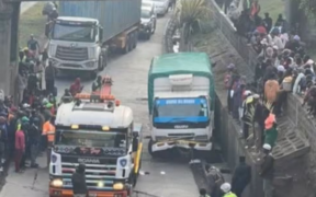 Photo of traffic snarl near the Railway Bridge on the Nakuru-Nairobi Highway, after trailer crash killed two people, including a student on October. 7, 2026. PHOTO/ Mutembei TV