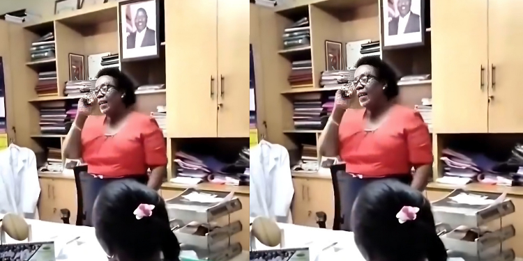 A photo collage of Muthurwa Girls Principal in a heated argument with parents of the ill student. PHOTO/ Screengrab