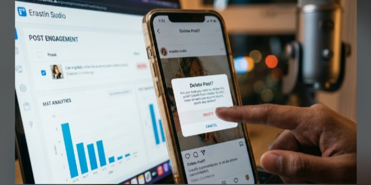 An AI generated image of a creator deleting a post after low engagement.