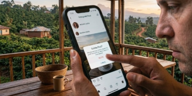 An AI generated image of a creator deleting a post after low engagement.
