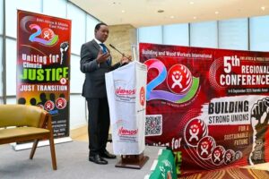 Labor CS Dr. Alfred Mutua during the 5th Regional Conference on September 4. PHOTO/ Ministry of Labour X Account