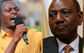 A photo collage of Ndindi Nyoro and William Ruto.