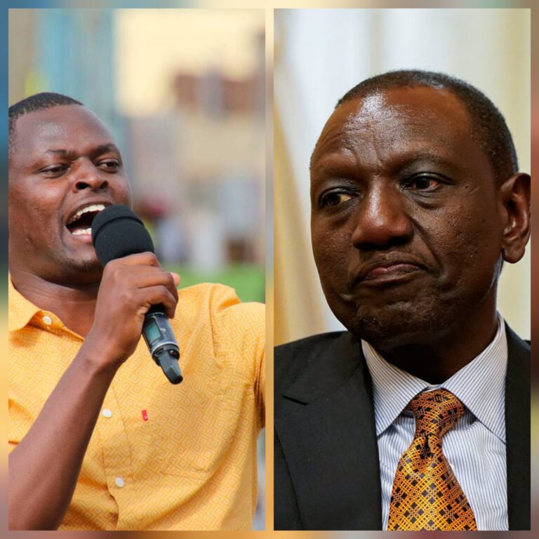 A photo collage of Ndindi Nyoro and William Ruto.
